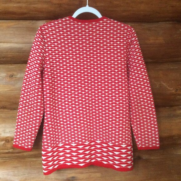 Vintage Ami Knits Red & White Scandinavian 80s Festive Cardigan Sweater Size 8 - Picture 2 of 4